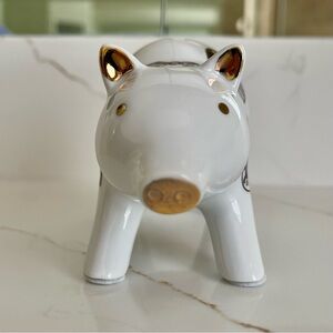 Henri Bendel White Ceramic Gold Detaild Piggy Bank Figurine with Iconic Art